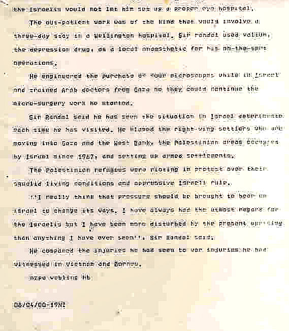 Sir Randal Elliott on Gaza, 1988